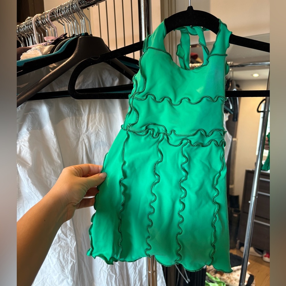 Green Ruffled Crop Top